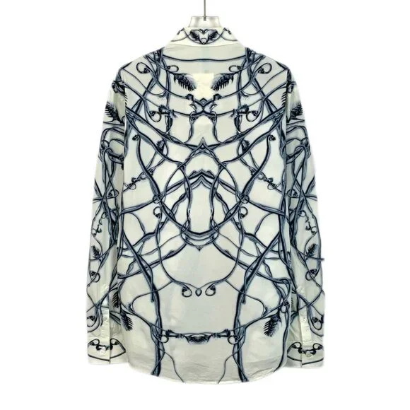 Alexander McQueen Colorblock Printed Cotton Collared Long Sleeve Single-Breasted